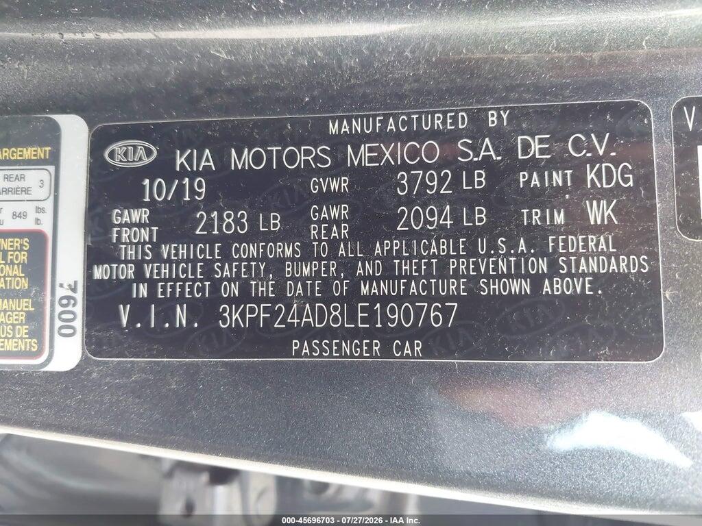 3KPF24AD8LE190767 2020 KIA FORTE photo no. 9