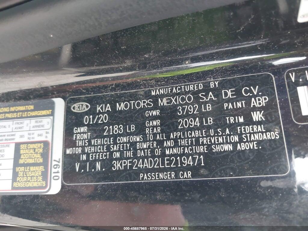 3KPF24AD2LE219471 2020 KIA FORTE photo no. 9