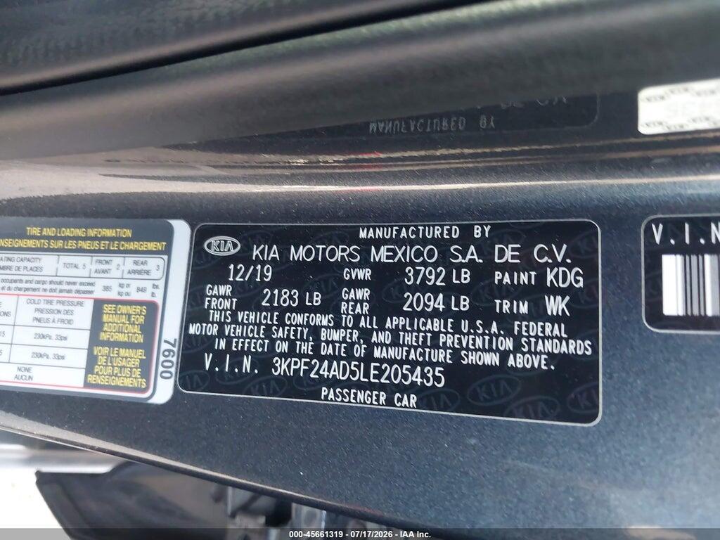 3KPF24AD5LE205435 2020 KIA FORTE photo no. 9