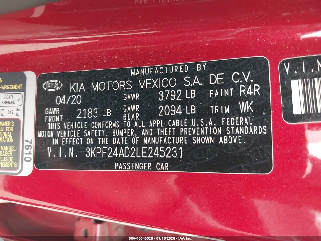 3KPF24AD2LE245231 2020 KIA FORTE photo no. 9