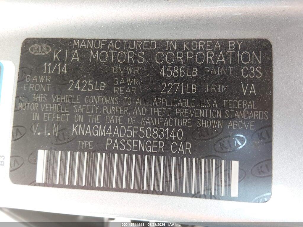 KNAGM4AD5F5083140 2015 KIA OPTIMA HYBRID photo no. 9