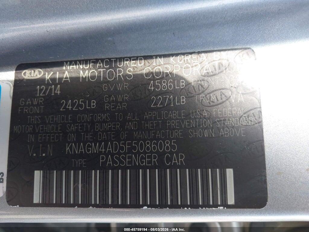 KNAGM4AD5F5086085 2015 KIA OPTIMA HYBRID photo no. 9