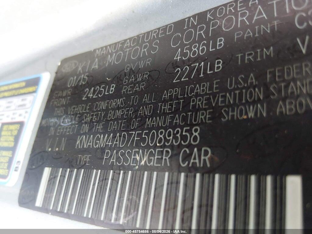 KNAGM4AD7F5089358 2015 KIA OPTIMA HYBRID photo no. 9