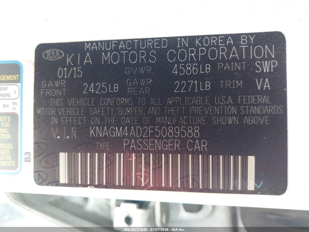 KNAGM4AD2F5089588 2015 KIA OPTIMA HYBRID photo no. 9