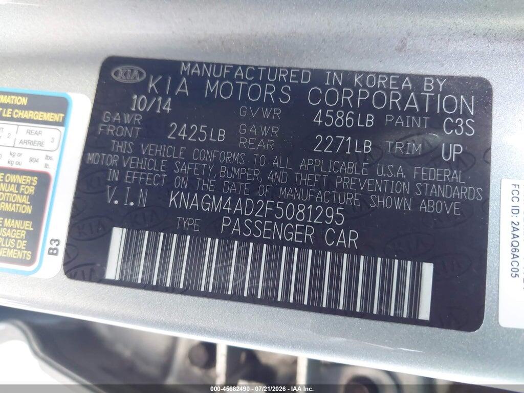 KNAGM4AD2F5081295 2015 KIA OPTIMA HYBRID photo no. 9