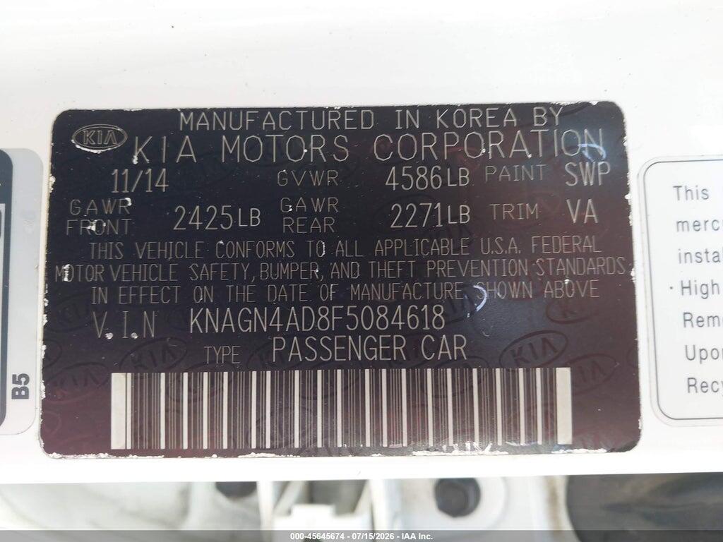 KNAGN4AD8F5084618 2015 KIA OPTIMA HYBRID photo no. 9