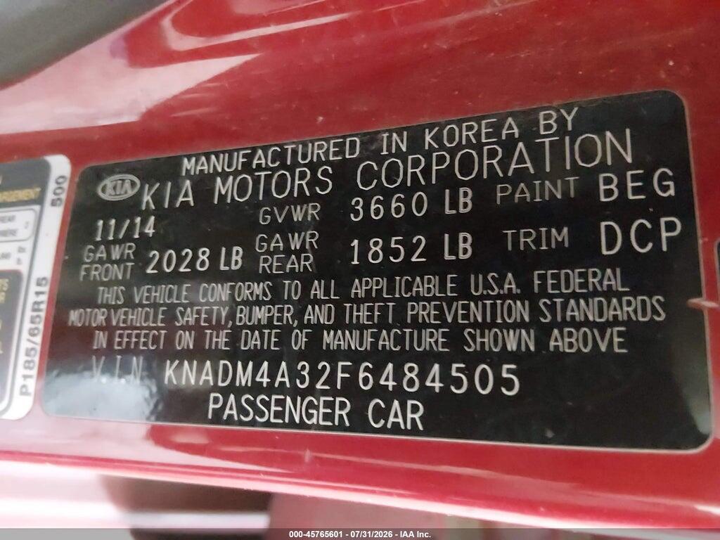 KNADM4A32F6484505 2015 KIA RIO photo no. 9
