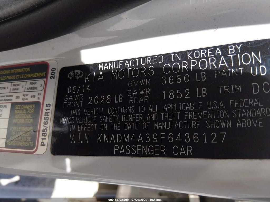 KNADM4A39F6436127 2015 KIA RIO photo no. 9
