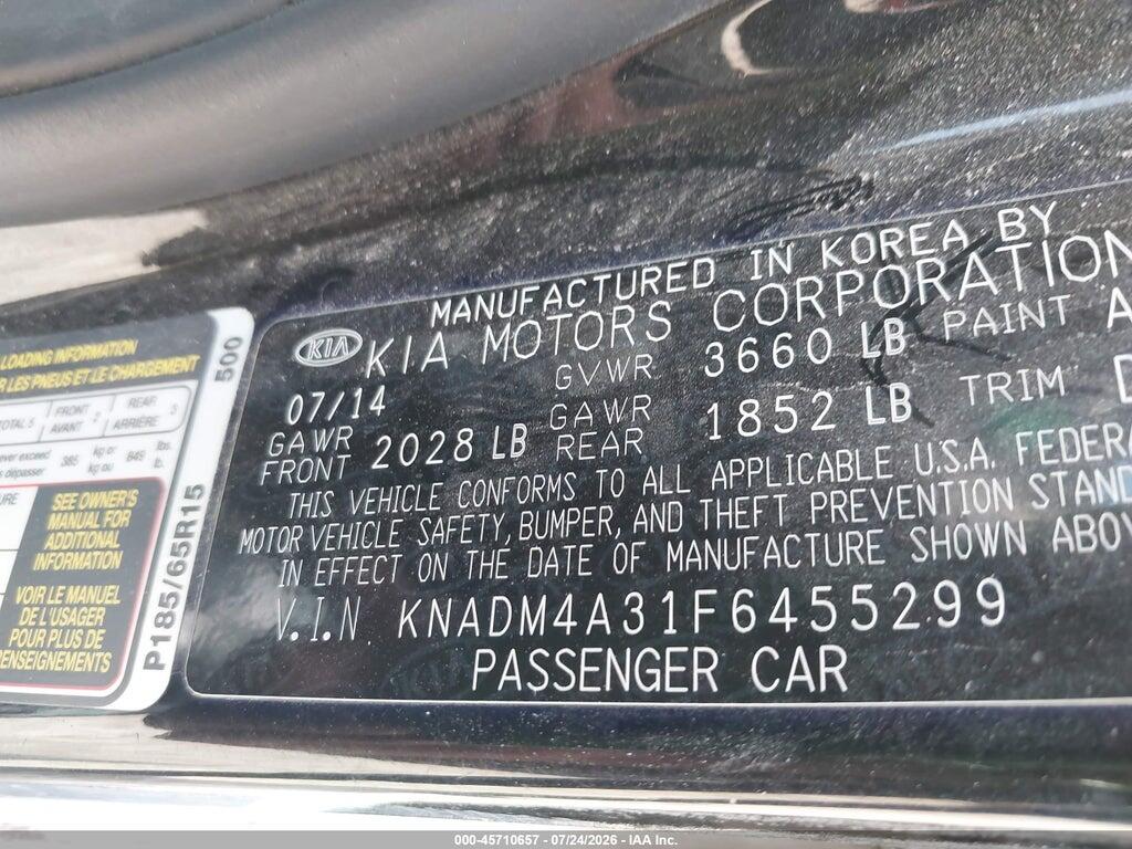 KNADM4A31F6455299 2015 KIA RIO photo no. 9