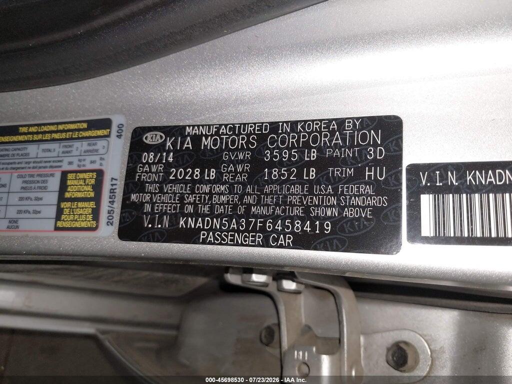 KNADN5A37F6458419 2015 KIA RIO photo no. 9