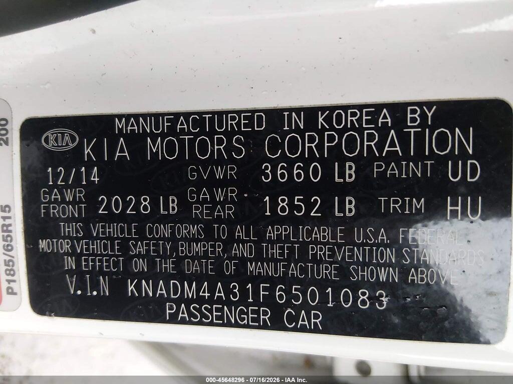 KNADM4A31F6501083 2015 KIA RIO photo no. 9