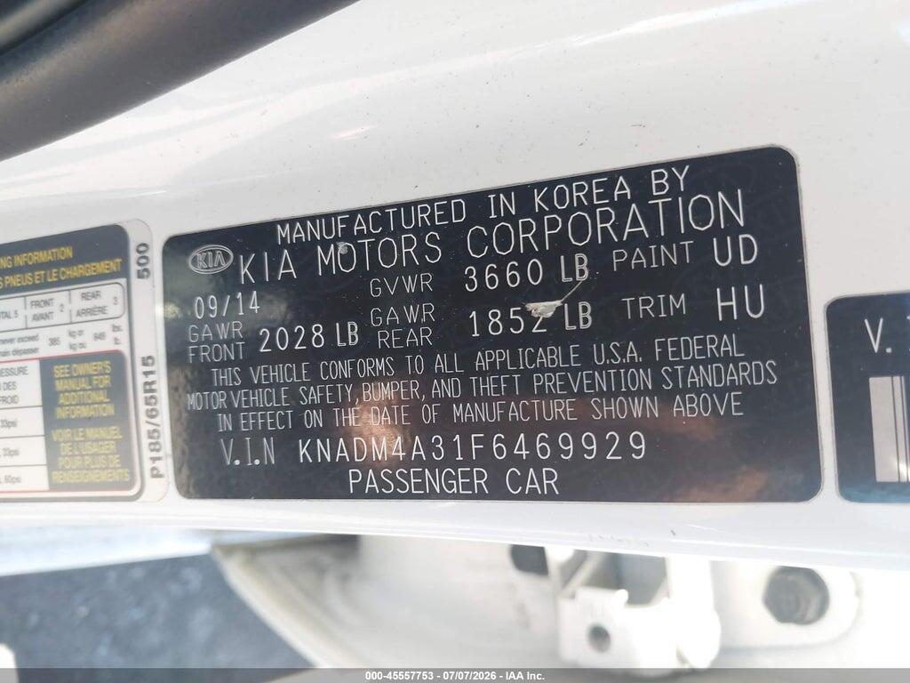 KNADM4A31F6469929 2015 KIA RIO photo no. 9