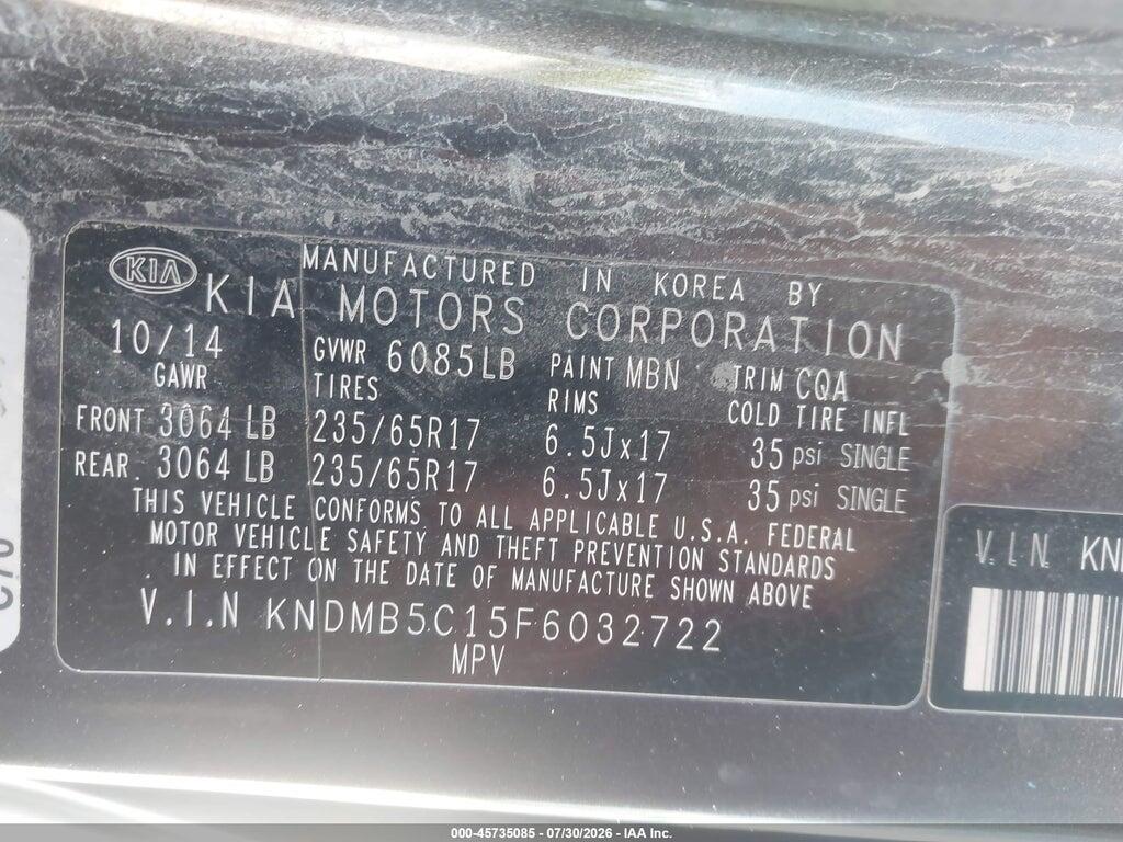KNDMB5C15F6032722 2015 KIA SEDONA photo no. 9