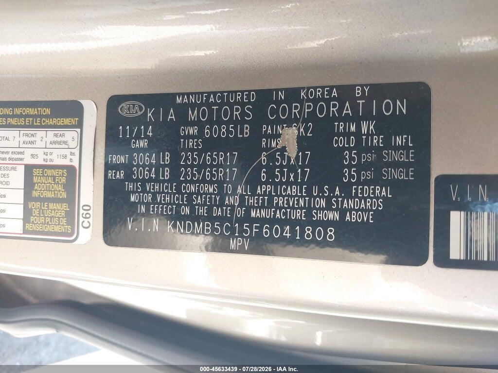 KNDMB5C15F6041808 2015 KIA SEDONA photo no. 9
