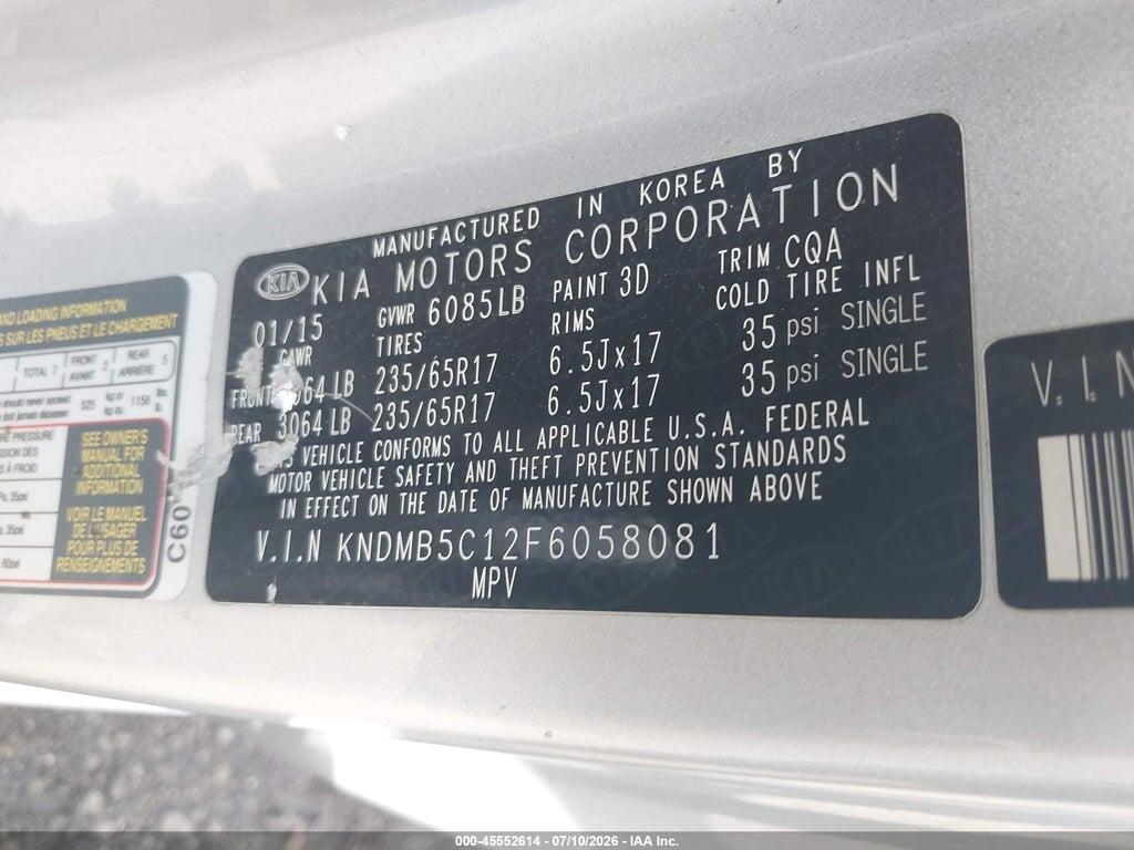 KNDMB5C12F6058081 2015 KIA SEDONA photo no. 9