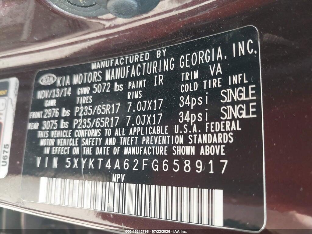 5XYKT4A62FG658917 2015 KIA SORENTO photo no. 9