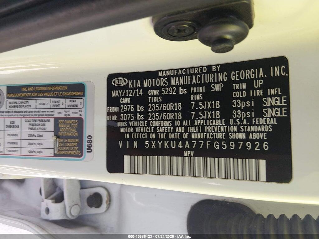 5XYKU4A77FG597926 2015 KIA SORENTO photo no. 9