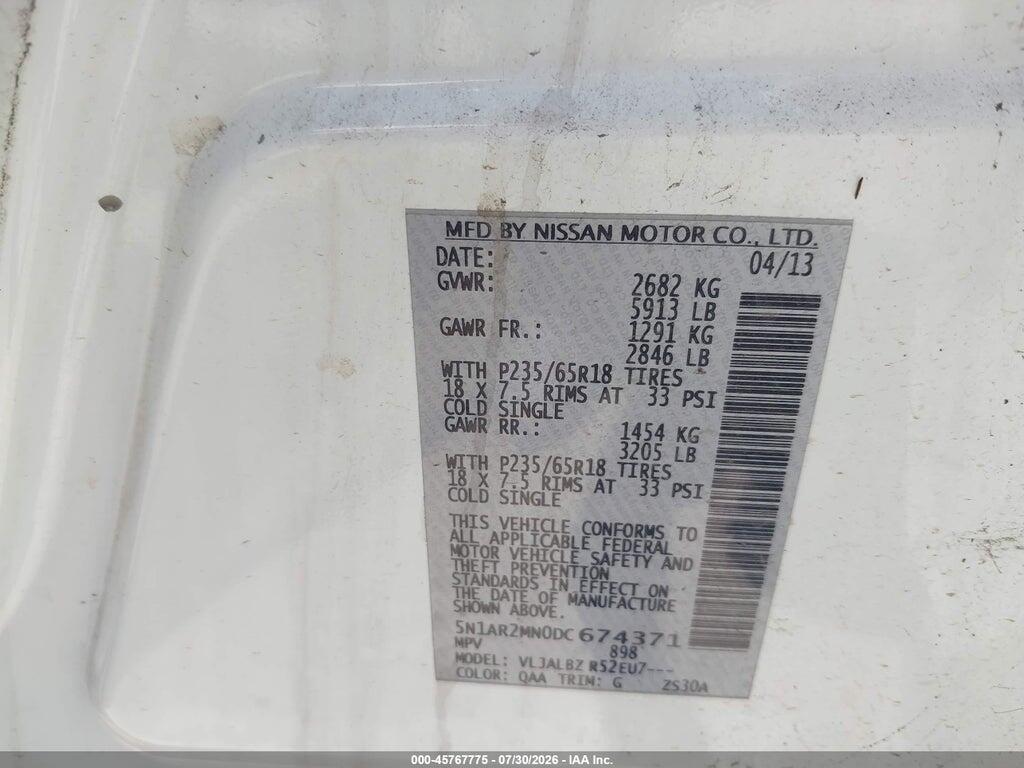 5N1AR2MN0DC674371 2013 NISSAN PATHFINDER photo no. 9
