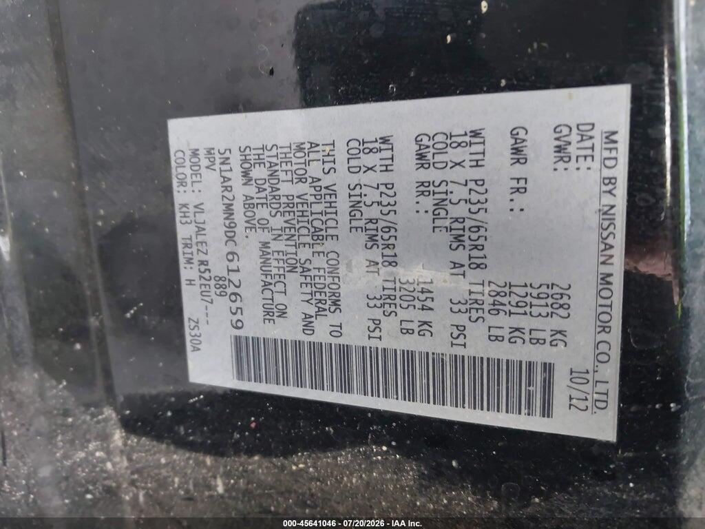 5N1AR2MN9DC612659 2013 NISSAN PATHFINDER photo no. 9