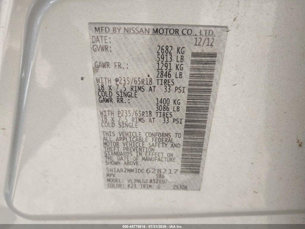 5N1AR2MM3DC628217 2013 NISSAN PATHFINDER photo no. 9