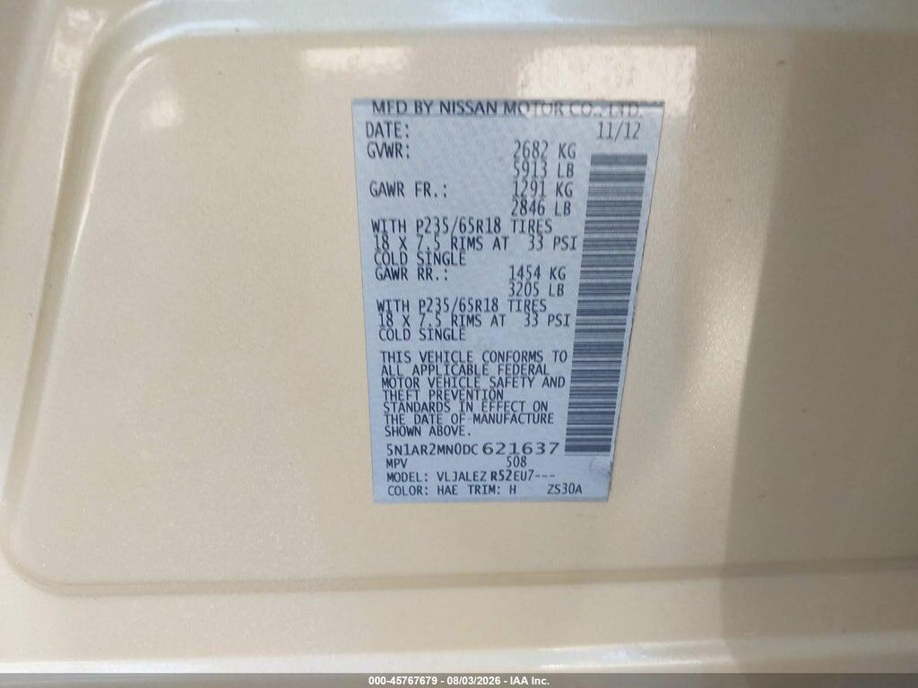 5N1AR2MN0DC621637 2013 NISSAN PATHFINDER photo no. 9