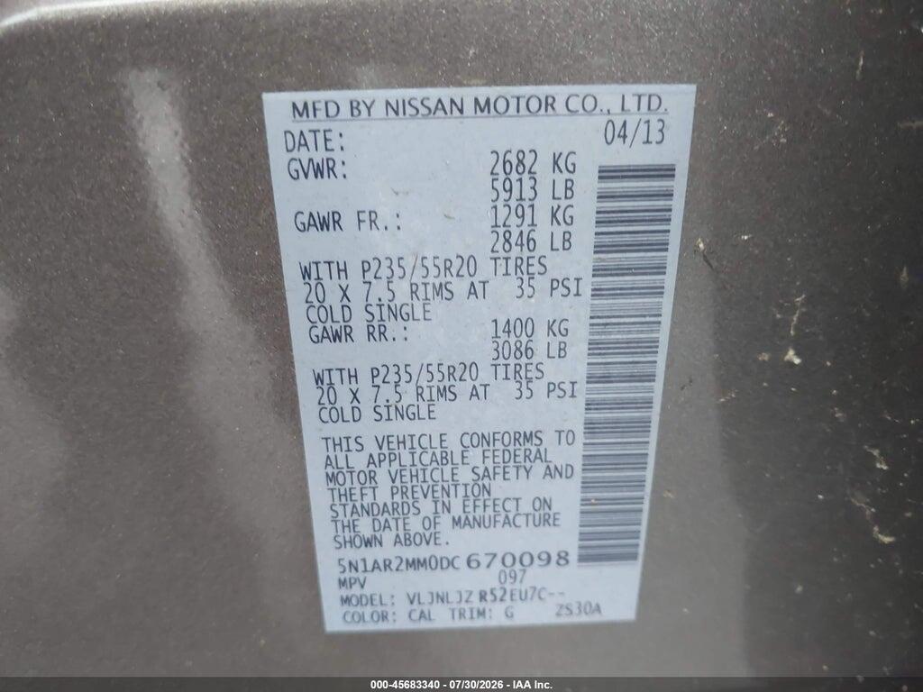 5N1AR2MM0DC670098 2013 NISSAN PATHFINDER photo no. 9