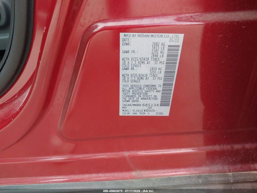 5N1AR2MN8DC685134 2013 NISSAN PATHFINDER photo no. 9