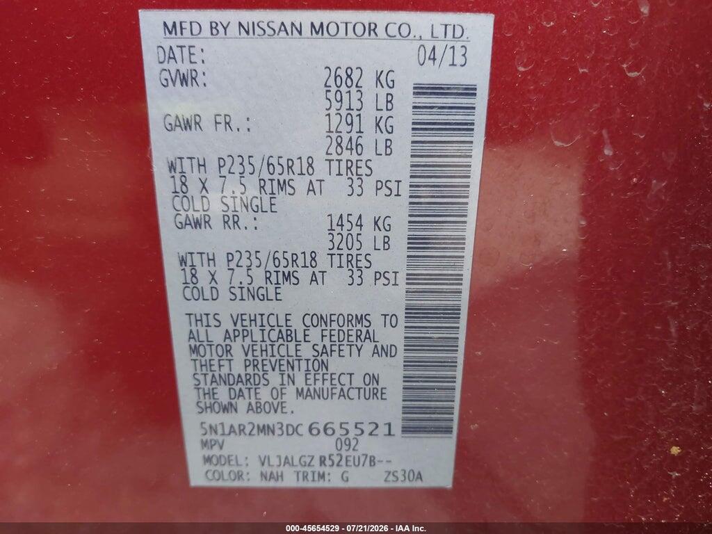 5N1AR2MN3DC665521 2013 NISSAN PATHFINDER photo no. 9