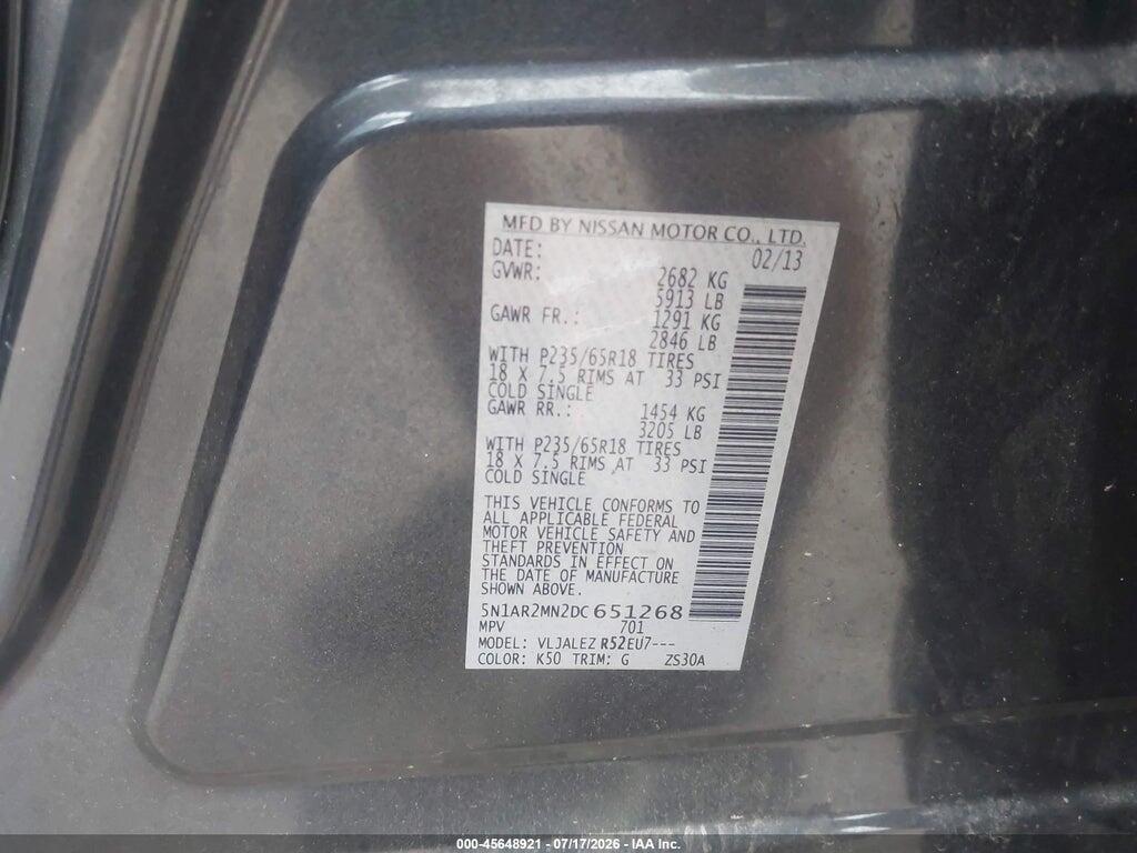5N1AR2MN2DC651268 2013 NISSAN PATHFINDER photo no. 9