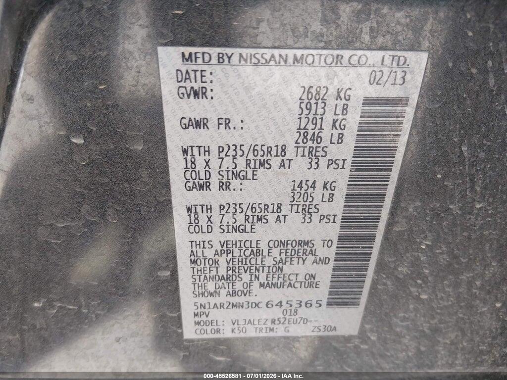 5N1AR2MN3DC645365 2013 NISSAN PATHFINDER photo no. 9