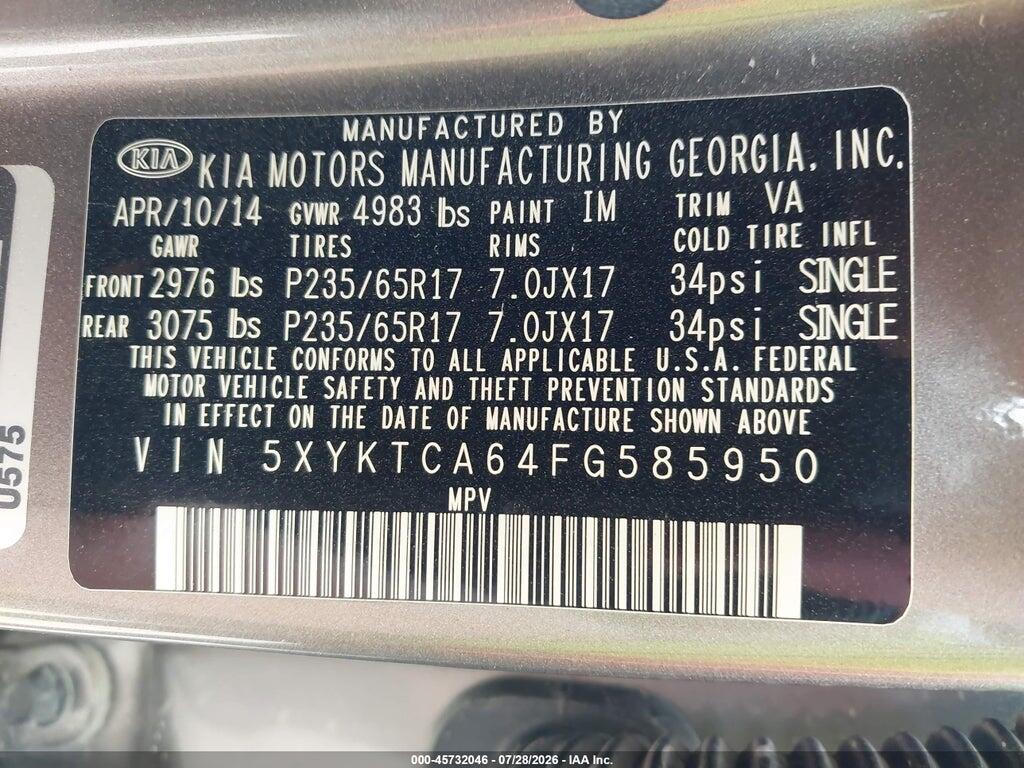 5XYKTCA64FG585950 2015 KIA SORENTO photo no. 9