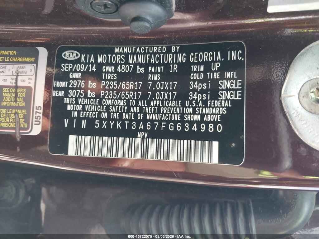 5XYKT3A67FG634980 2015 KIA SORENTO photo no. 9
