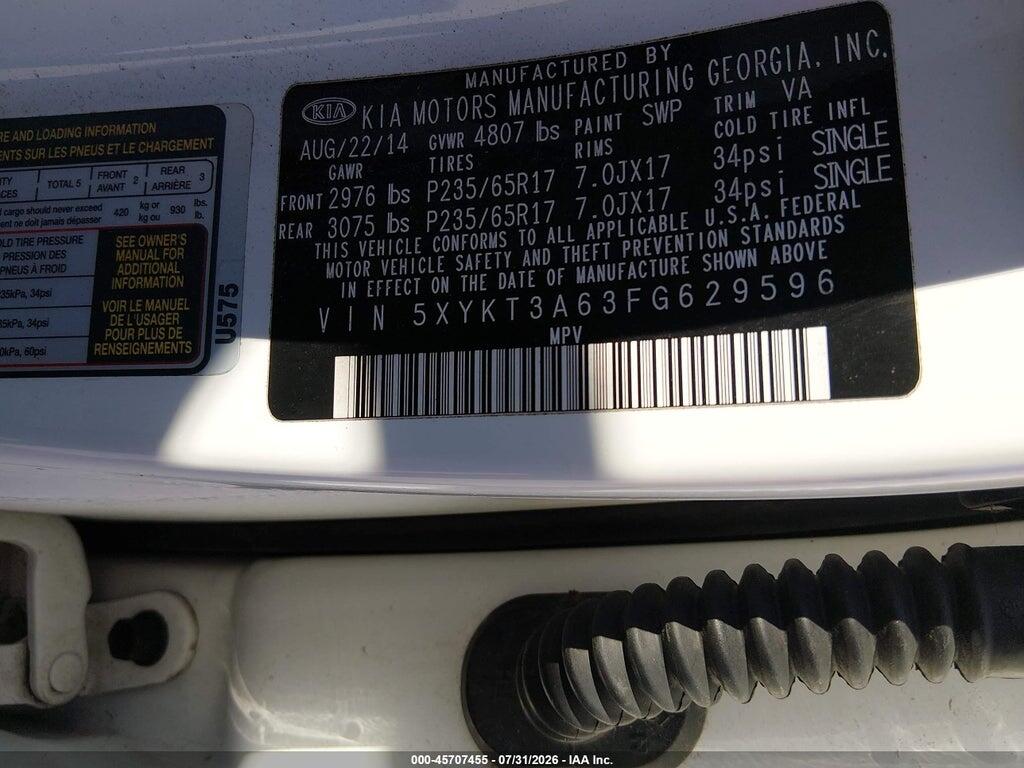 5XYKT3A63FG629596 2015 KIA SORENTO photo no. 9