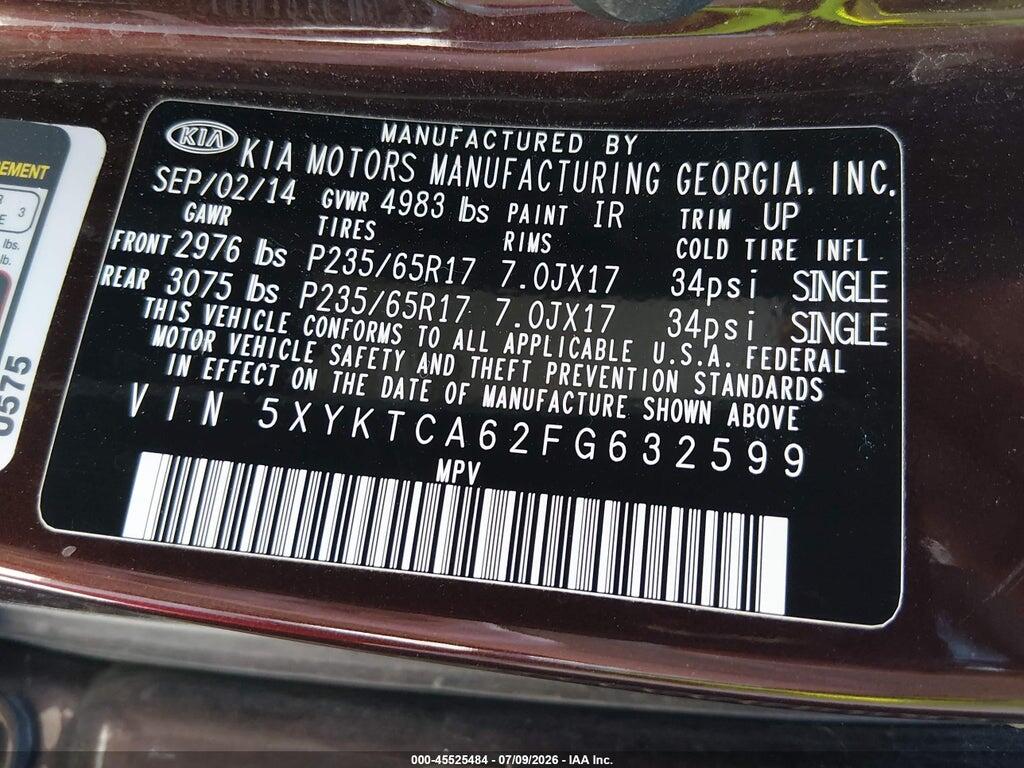 5XYKTCA62FG632599 2015 KIA SORENTO photo no. 9