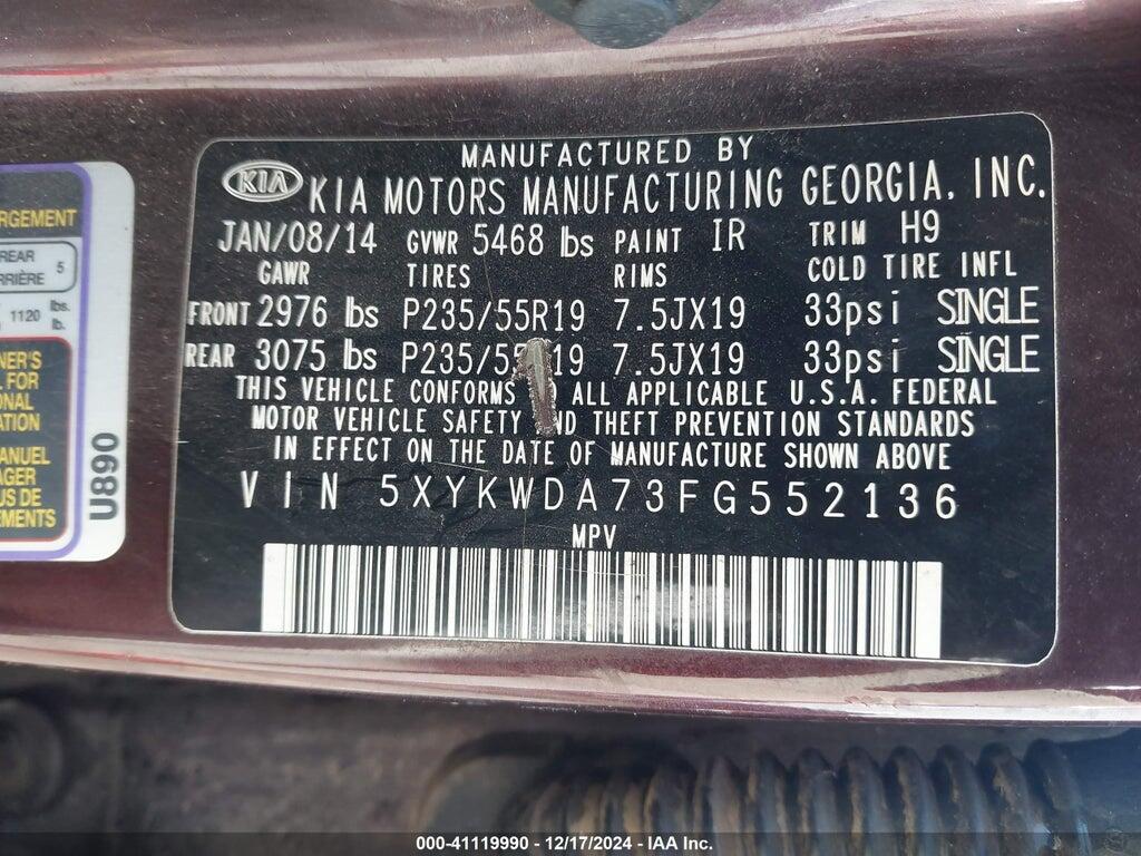 5XYKWDA73FG552136 2015 KIA SORENTO photo no. 9