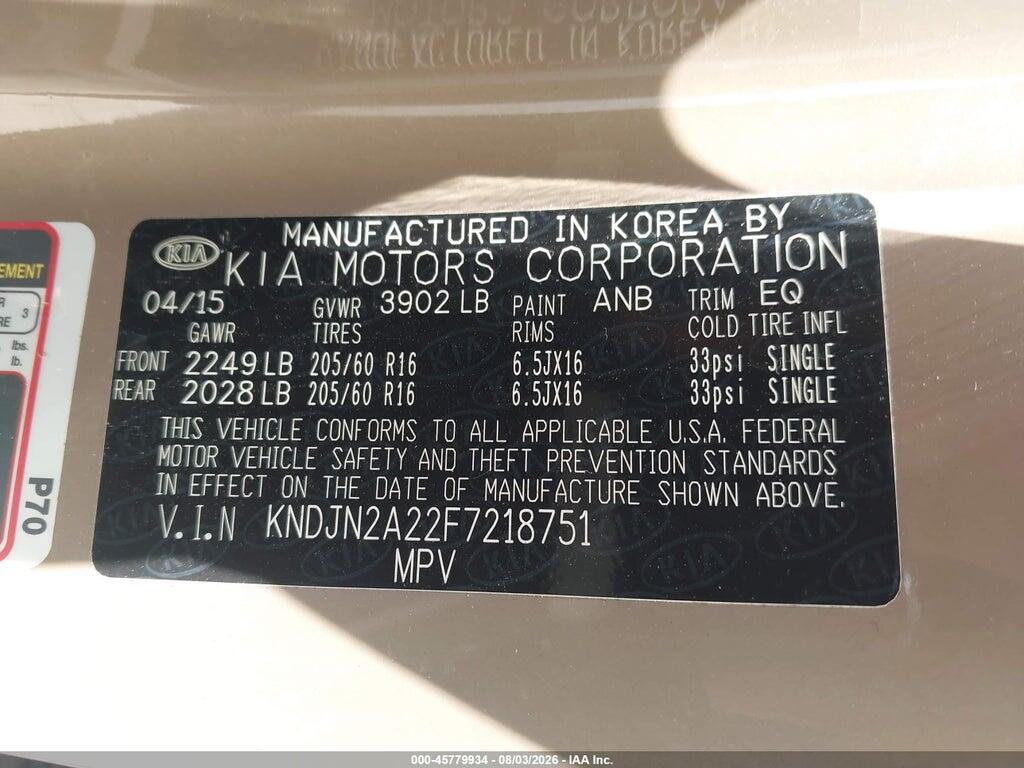 KNDJN2A22F7218751 2015 KIA SOUL photo no. 9
