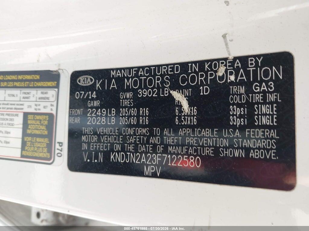 KNDJN2A23F7122580 2015 KIA SOUL photo no. 9