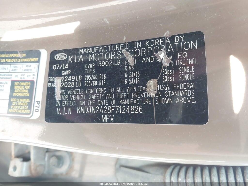 KNDJN2A28F7124826 2015 KIA SOUL photo no. 9