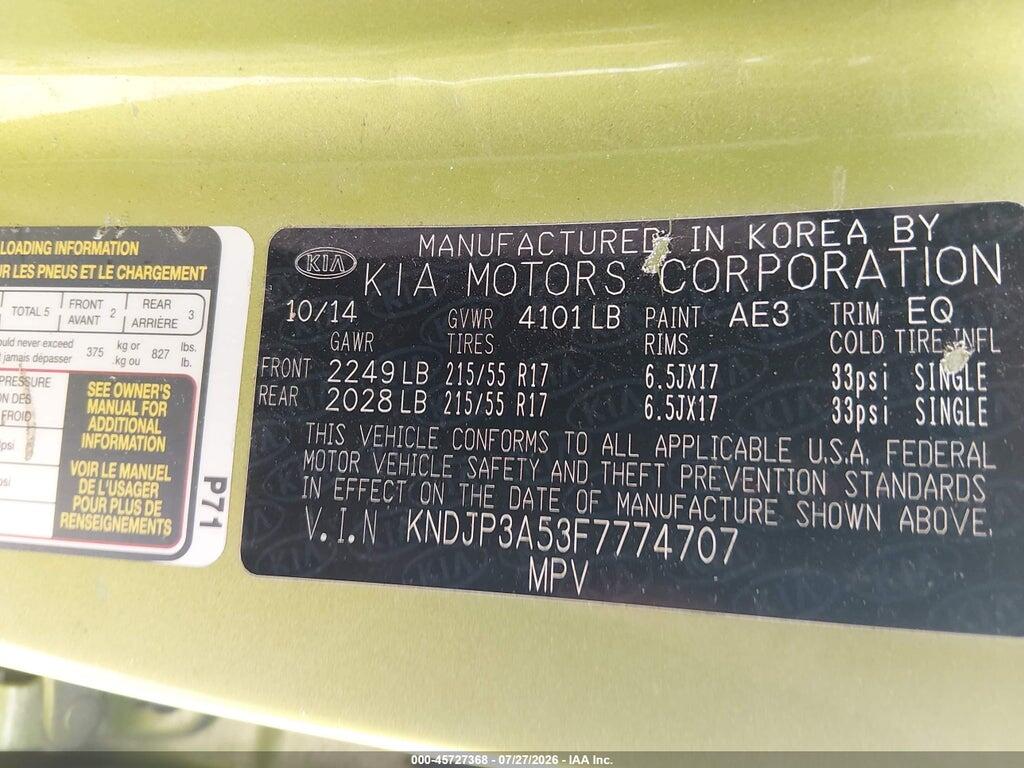 KNDJP3A53F7774707 2015 KIA SOUL photo no. 9