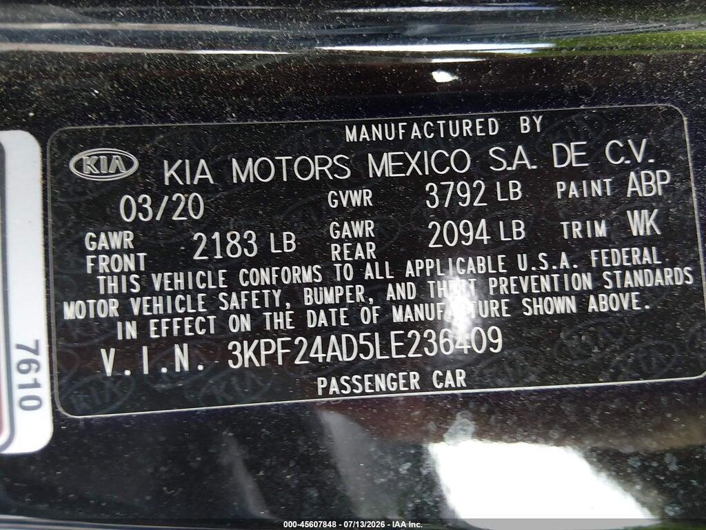 3KPF24AD5LE236409 2020 KIA FORTE photo no. 9