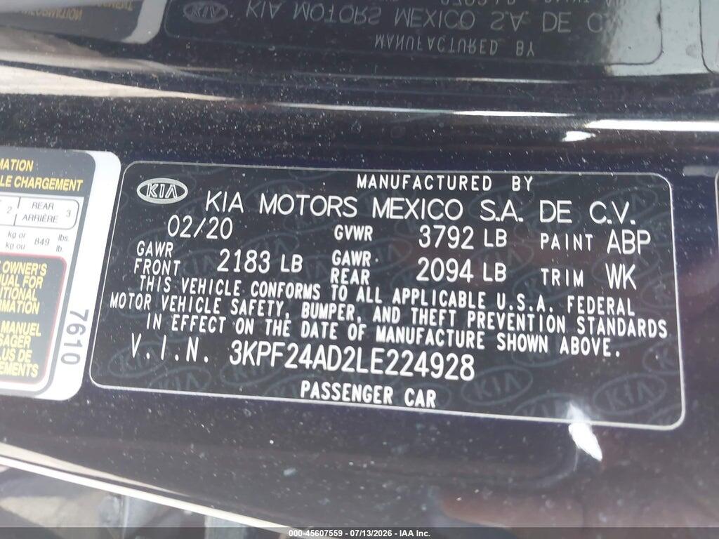 3KPF24AD2LE224928 2020 KIA FORTE photo no. 9