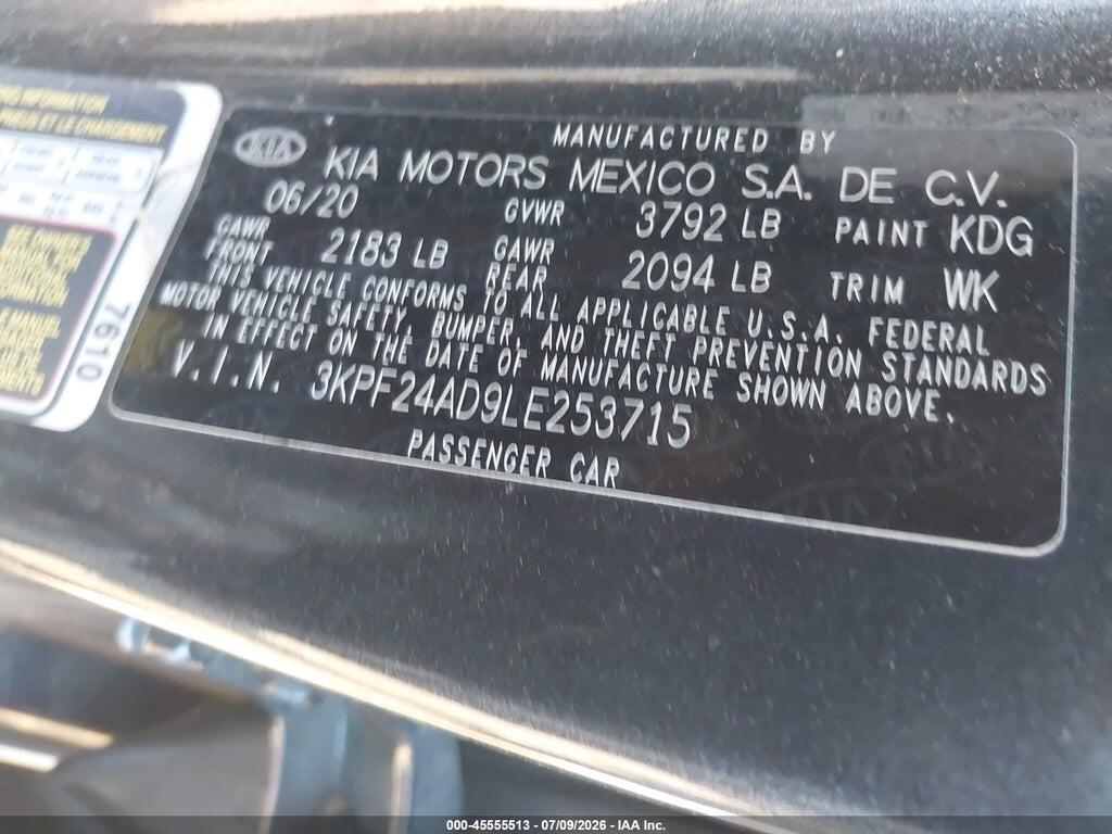 3KPF24AD9LE253715 2020 KIA FORTE photo no. 9