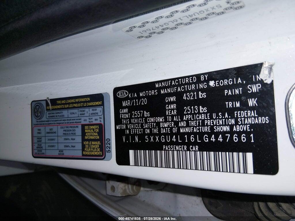 5XXGU4L16LG447661 2020 KIA OPTIMA photo no. 9