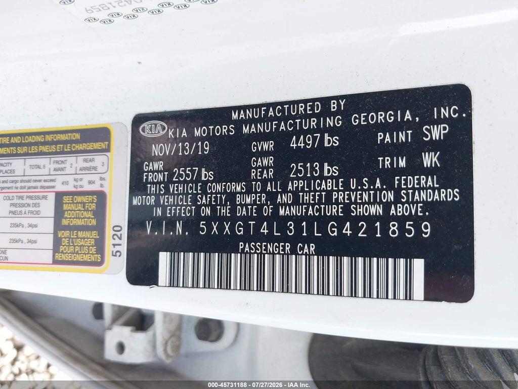 5XXGT4L31LG421859 2020 KIA OPTIMA photo no. 9