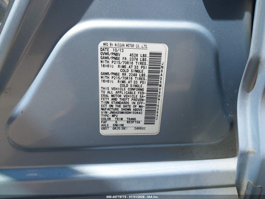 JN8AS5MV8DW150642 2013 NISSAN ROGUE photo no. 9