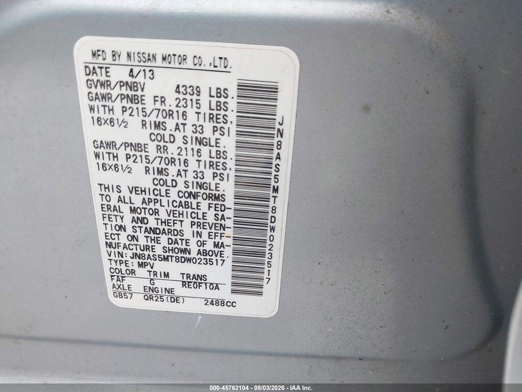 JN8AS5MT8DW023517 2013 NISSAN ROGUE photo no. 9