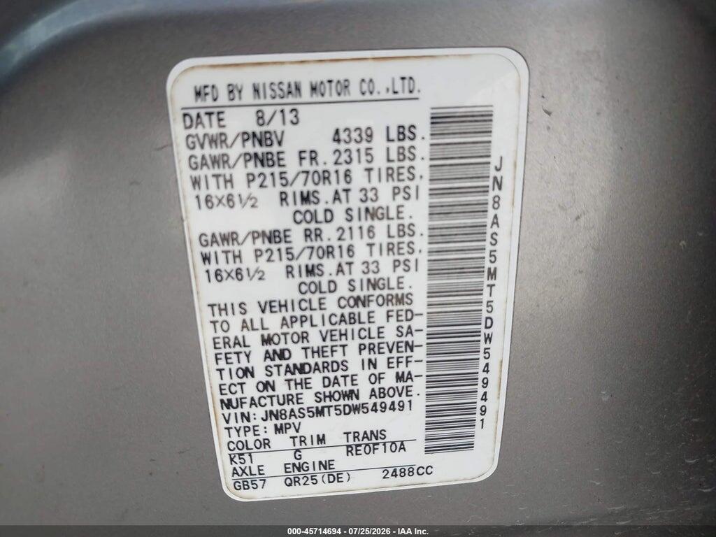 JN8AS5MT5DW549491 2013 NISSAN ROGUE photo no. 9