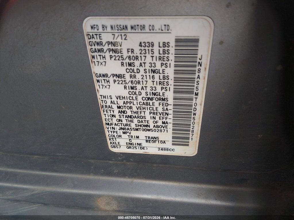 JN8AS5MT0DW502871 2013 NISSAN ROGUE photo no. 9