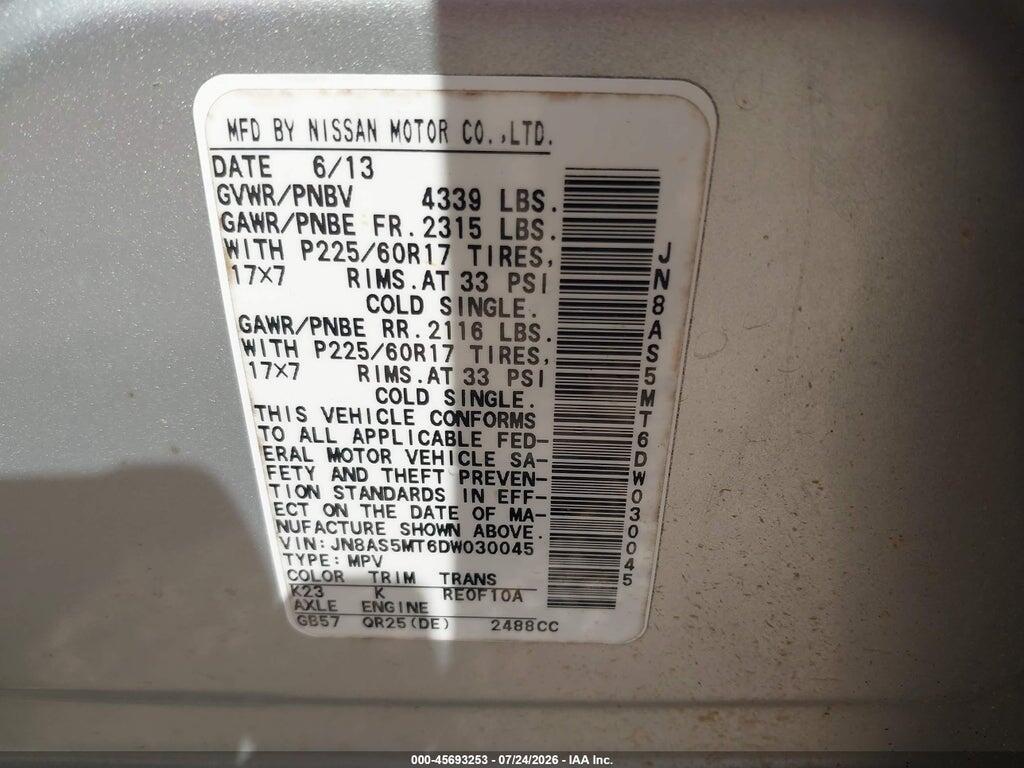 JN8AS5MT6DW030045 2013 NISSAN ROGUE photo no. 9