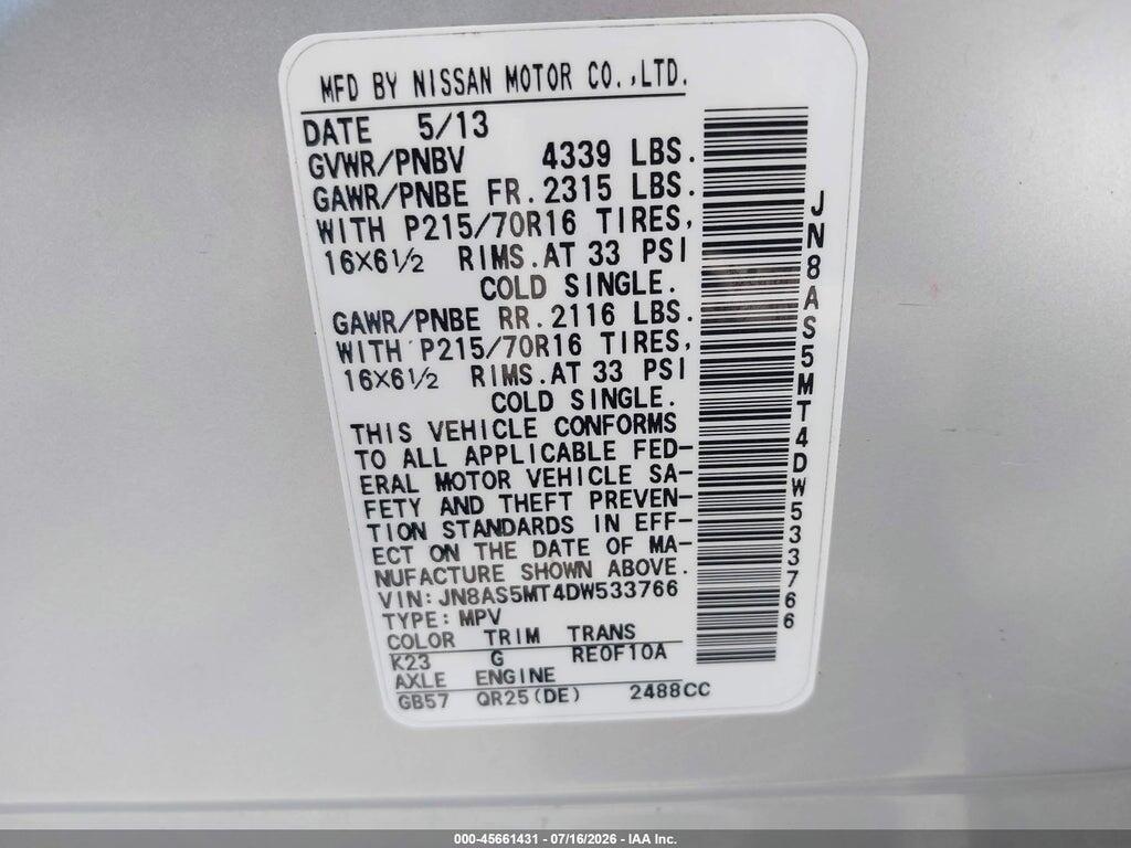 JN8AS5MT4DW533766 2013 NISSAN ROGUE photo no. 9